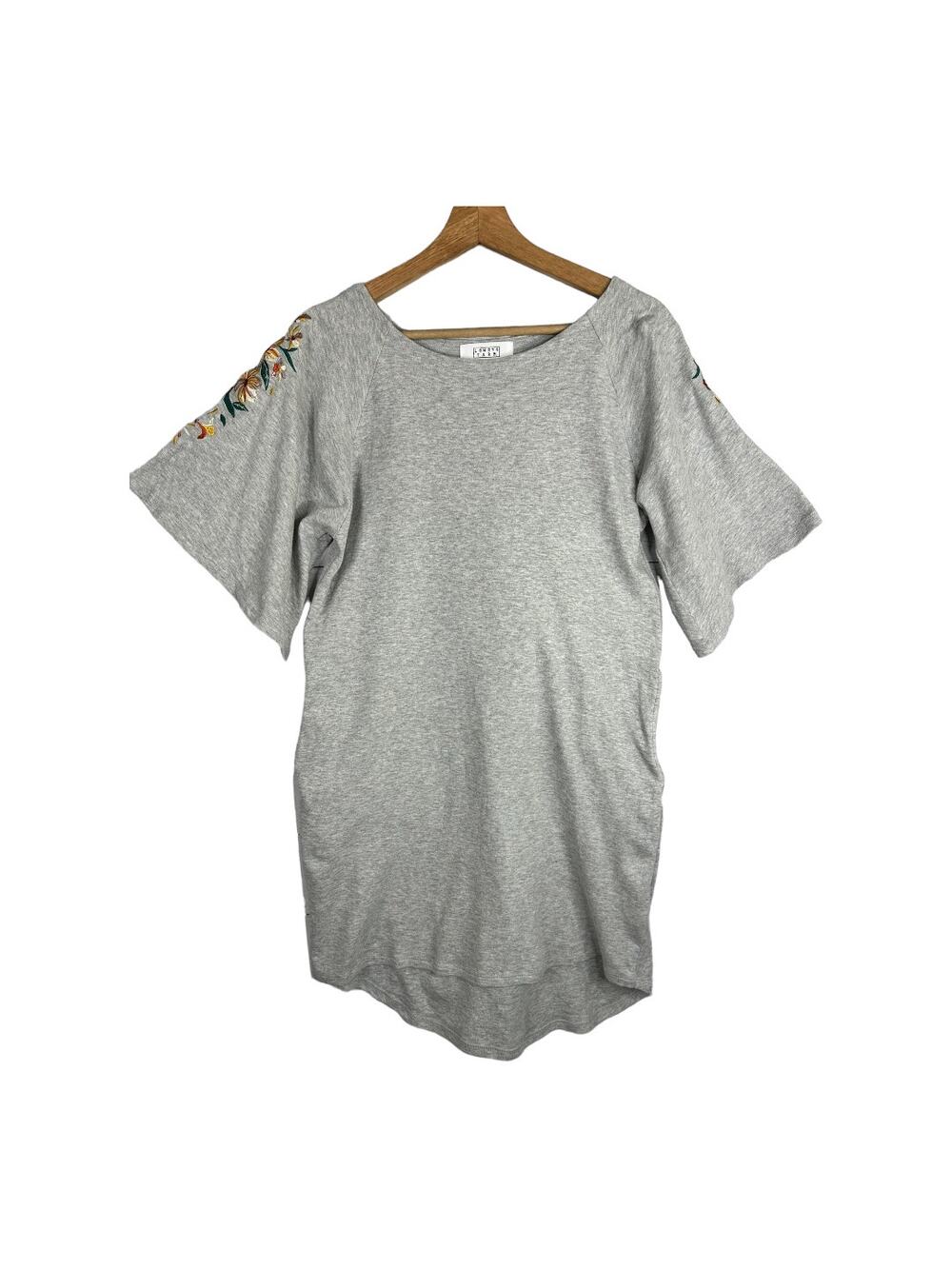 Lowrys Farm Womens size Medium Cotton Fleece Embroidered Jersey Shirt Dress Gray